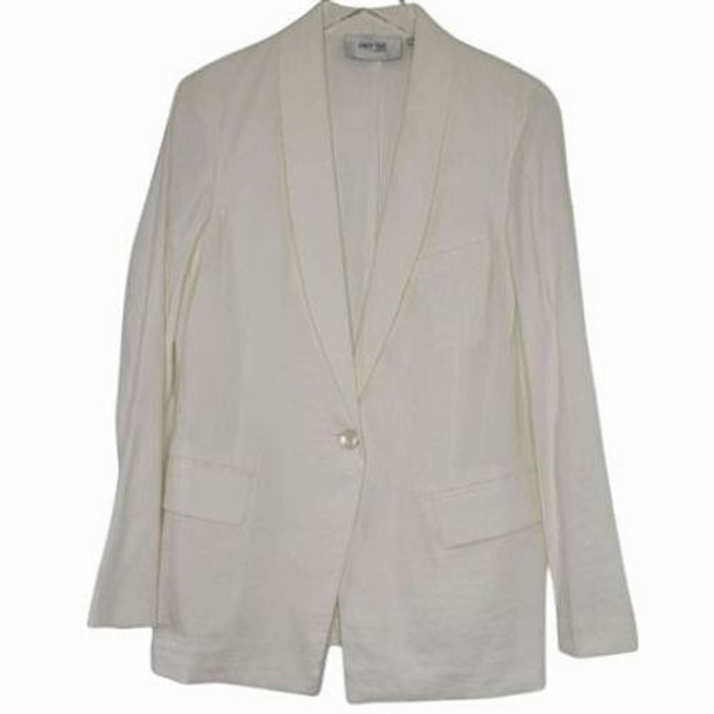 Per Se by Carlisle Linen Blazer 8 Ivory One Button Jacket Lightweight Minimalist